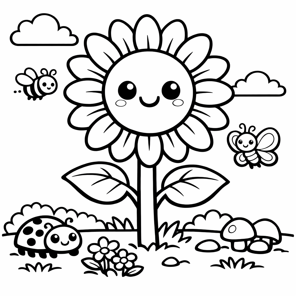 One sunflower coloring page