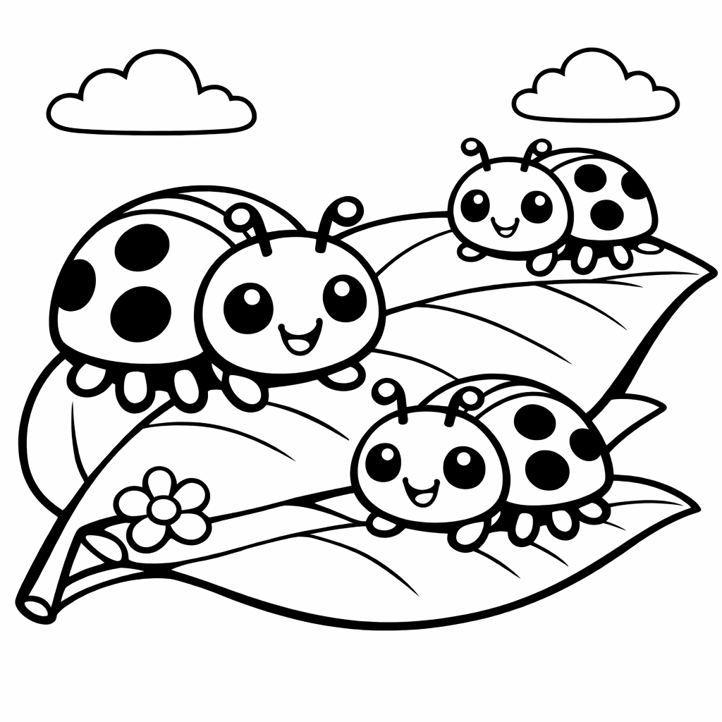 Three ladybugs coloring page