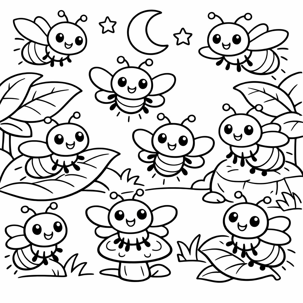 Count 9: Nine fireflies glowing in a da