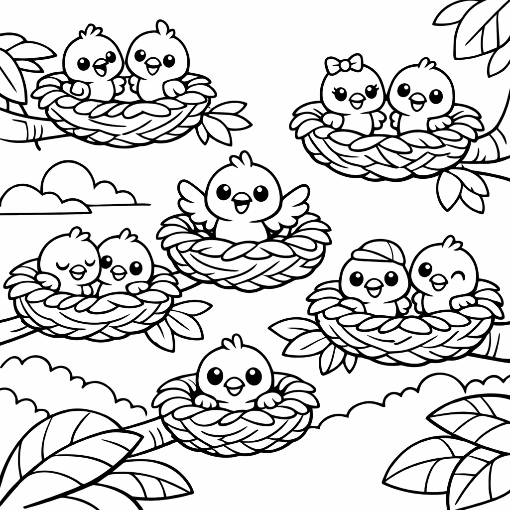 Count 10: Ten baby birds in nests high u