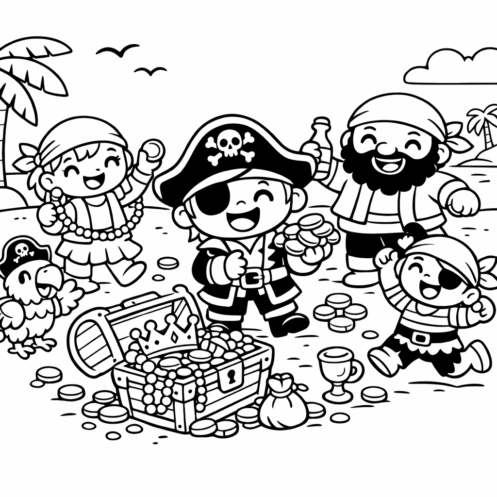 Captain Pip and the pirates celebrating on the...