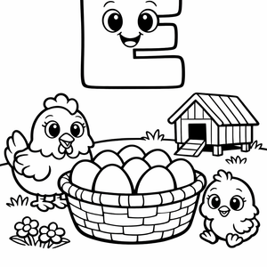 E is for Eggs in a basket collected fro