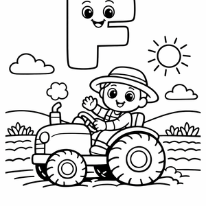 F is for a Farmer driving a tractor thr
