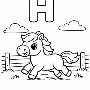 H is for a Horse running free in a fenc