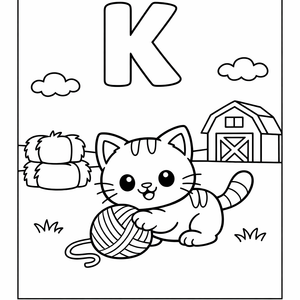 K is for a Kitten playing with a ball o