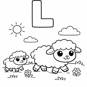 L is for a Lamb following its mother ac