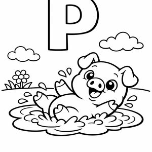 P is for a Pig rolling happily in a mud