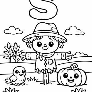 S is for a Scarecrow standing in the mi