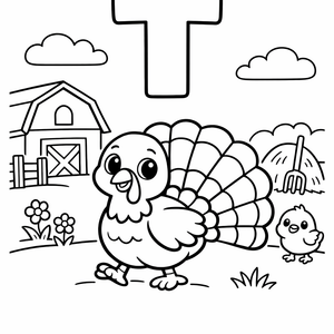 T is for a Turkey strutting around the 