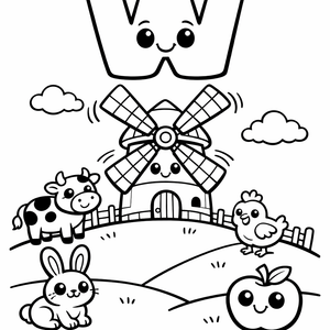 W is for a Windmill spinning on the far