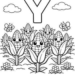 Y is for Yellow corn growing tall in ro