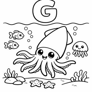 G is for a Giant squid swimming in the