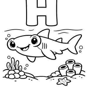 H is for a Hammerhead shark cruising ne