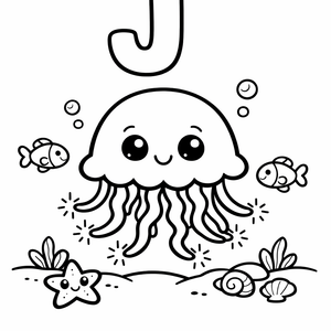 J is for a Jellyfish floating with glow