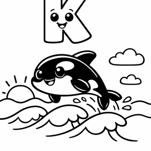 K is for a Killer whale jumping over oc