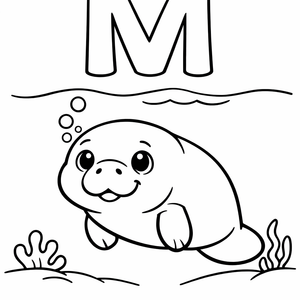 M is for a Manatee swimming peacefully