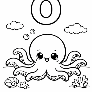 O is for an Octopus spreading eight col
