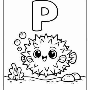 P is for a Pufferfish puffed up into a