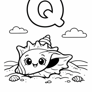 Q is for a Queen conch shell sitting on