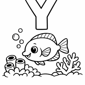 Y is for a Yellow tang fish darting thr